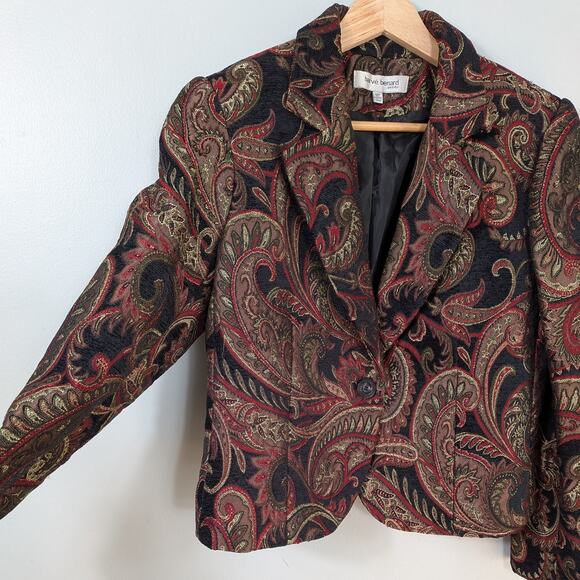 Tapestry Blazer Jacket 10P Black Red Y2K Whimsigoth Paisley Floral Romantic - Picture 5 of 10